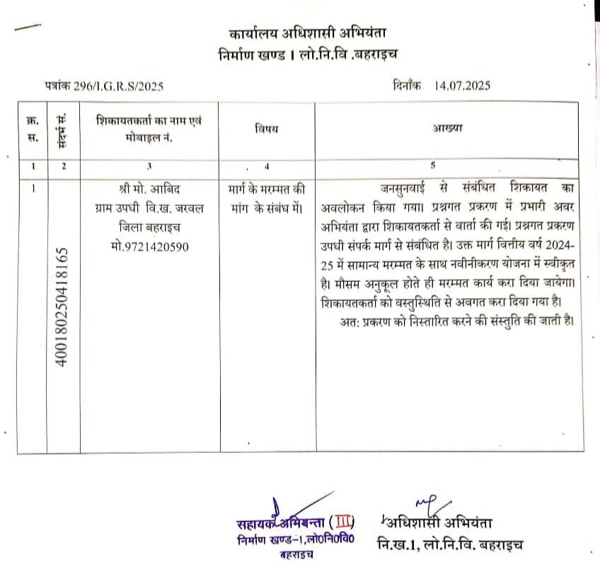 Abid of village Upadhi in Bahraich provided road reform